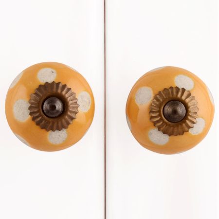 Mustard Polka Dot Ceramic Dresser Knob